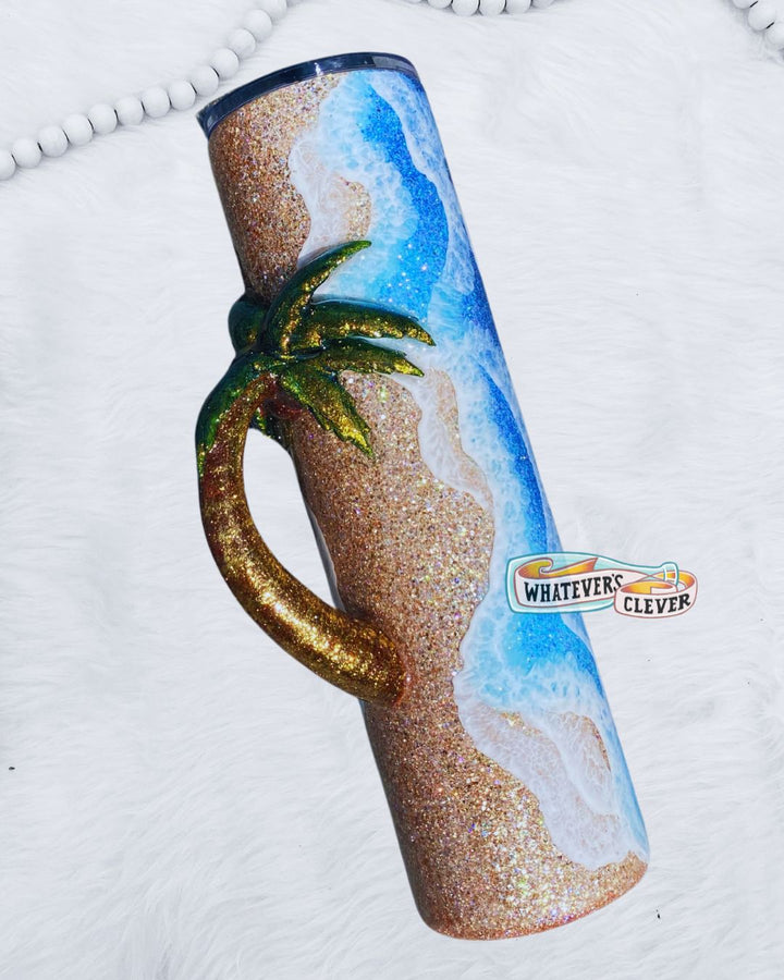 32oz Beach w/ Palm Tree Handle Tumbler