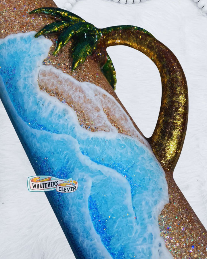 32oz Beach w/ Palm Tree Handle Tumbler