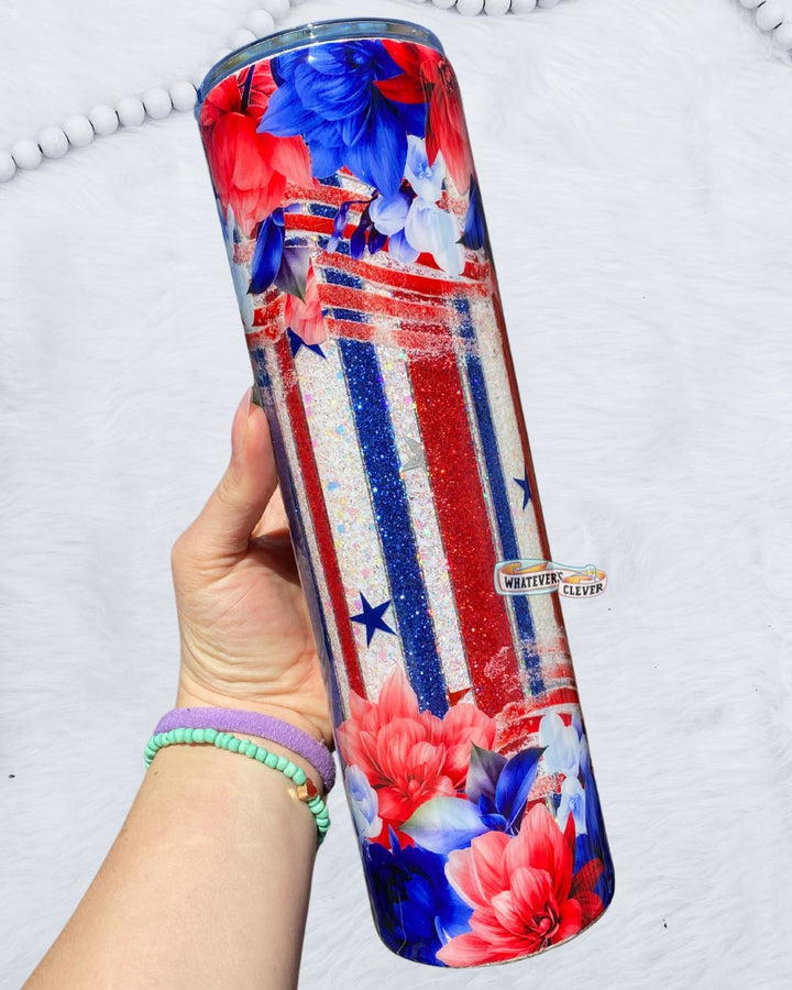 32oz Patriotic Floral Tumbler
