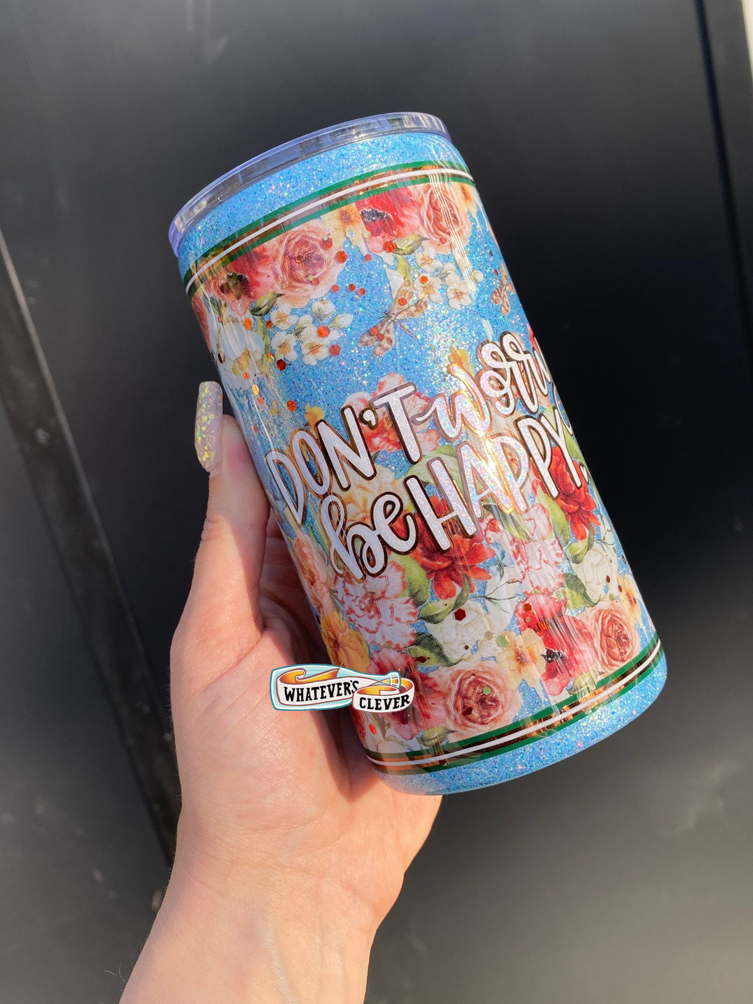 12oz Be Happy Floral Tumbler