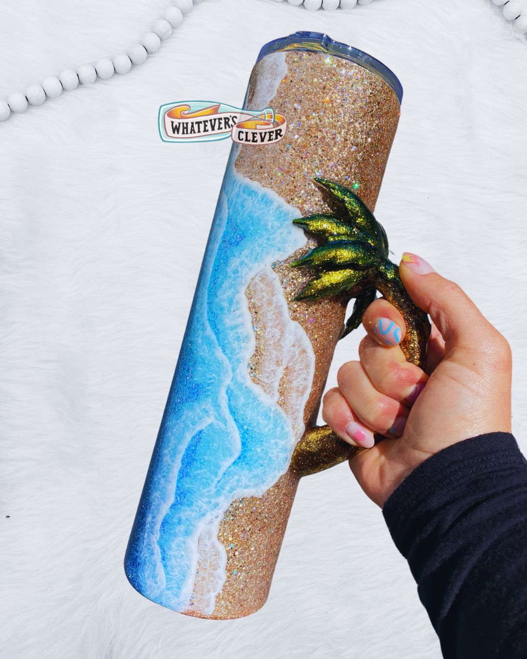 32oz Beach w/ Palm Tree Handle Tumbler