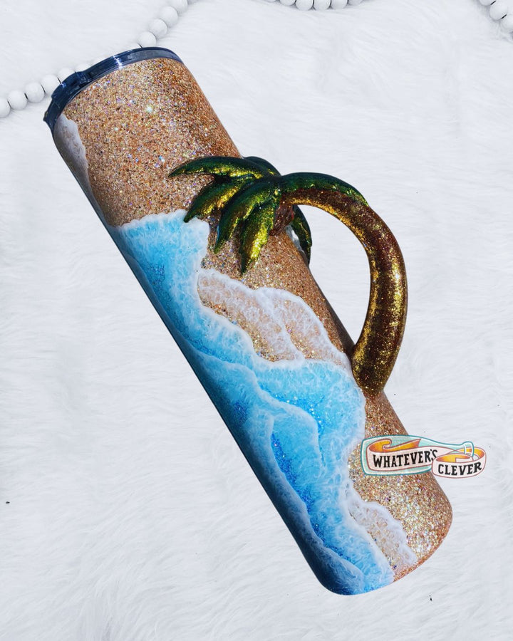 32oz Beach w/ Palm Tree Handle Tumbler
