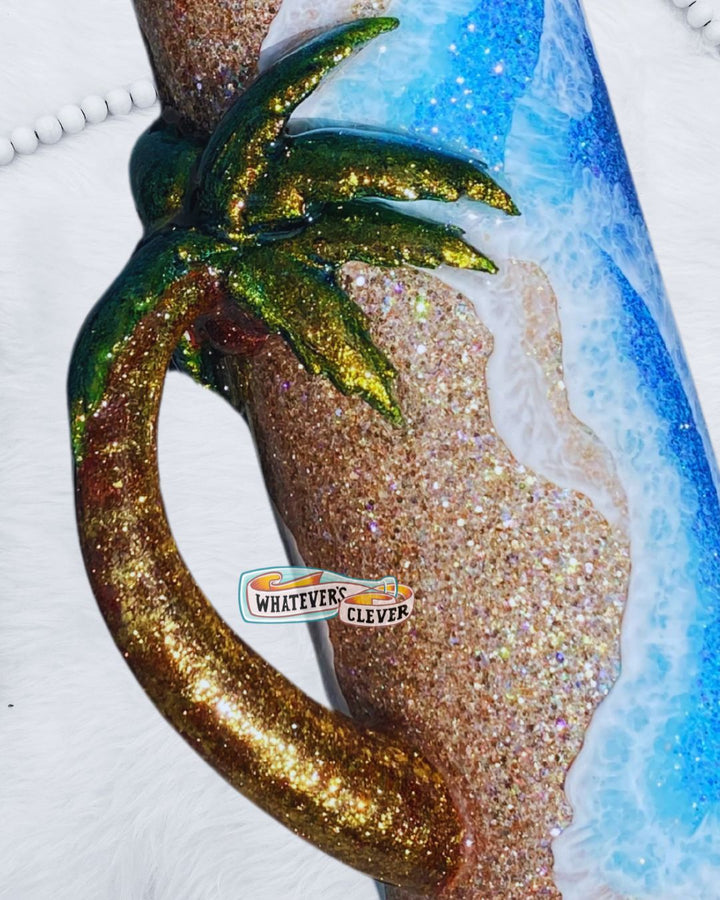 32oz Beach w/ Palm Tree Handle Tumbler