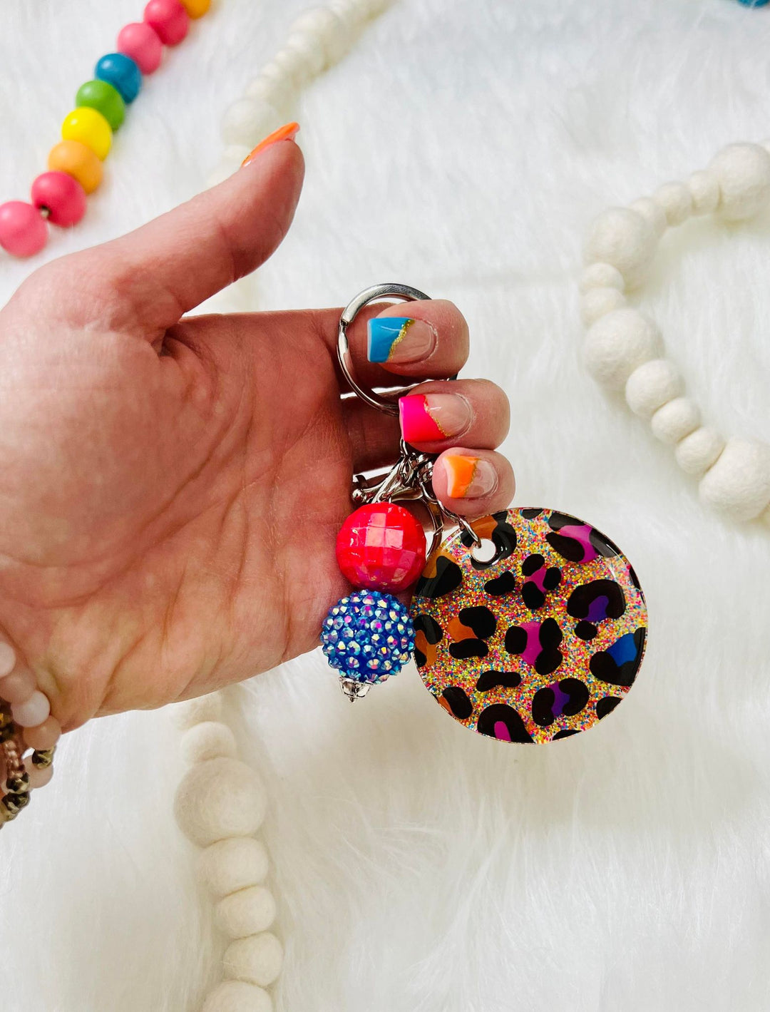 Rainbow Leopard Keychain